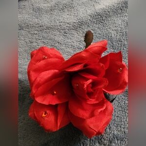 Elegant Red Floral Hair Clip With Rhinestone Accents